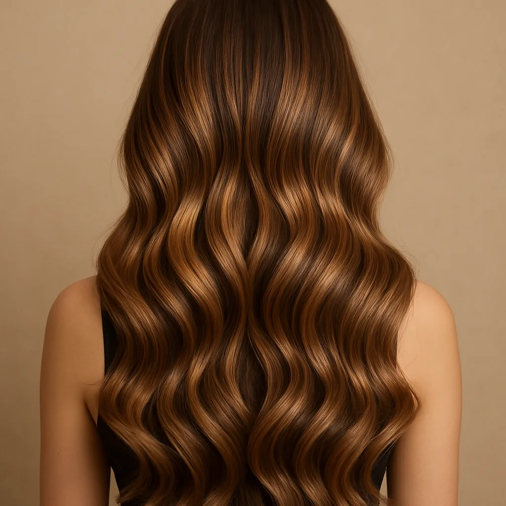 Risultato di un balayage su capelli lunghi, ripreso di spalle